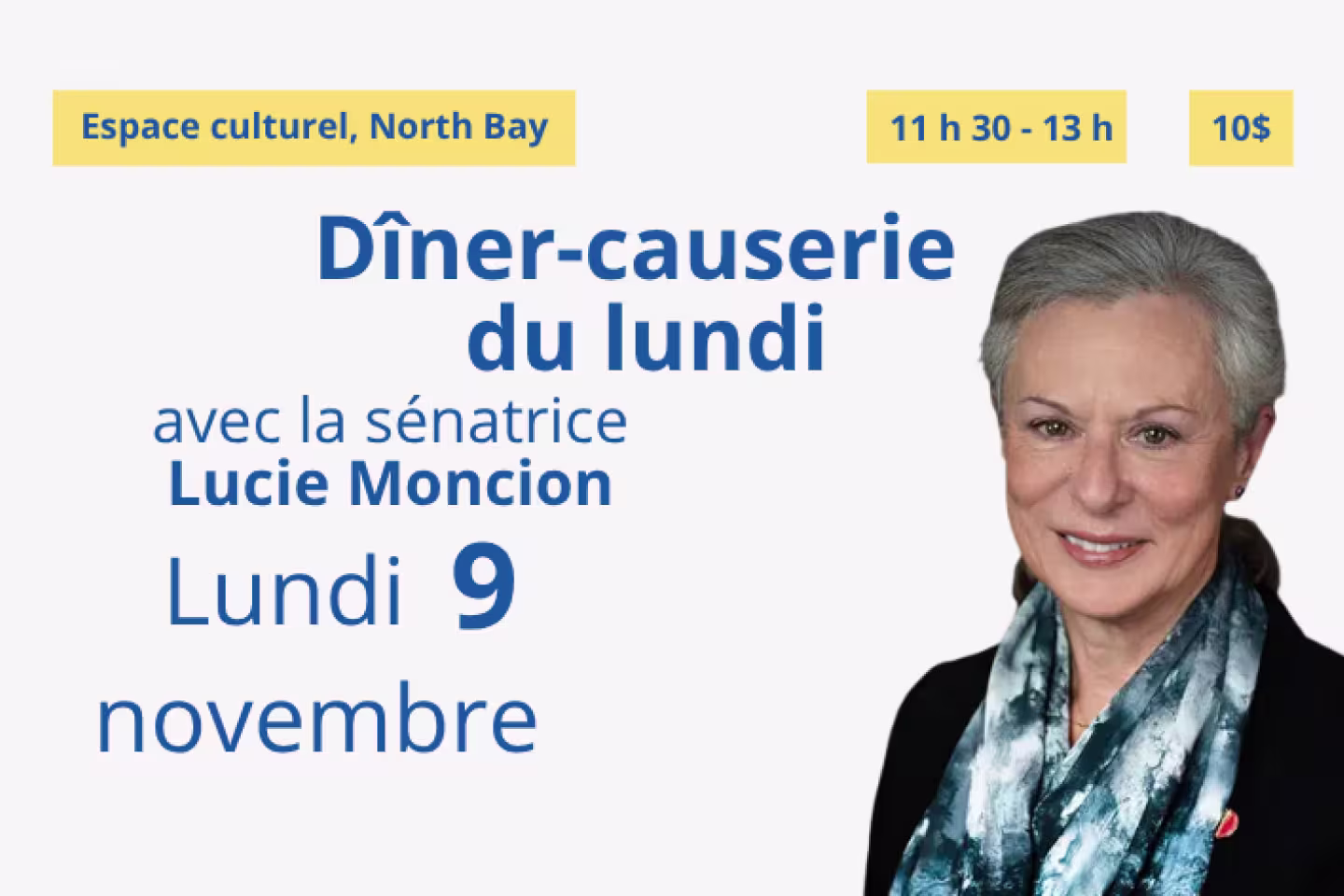 Annonce pour la dîner-causerie avec Lucie Moncion