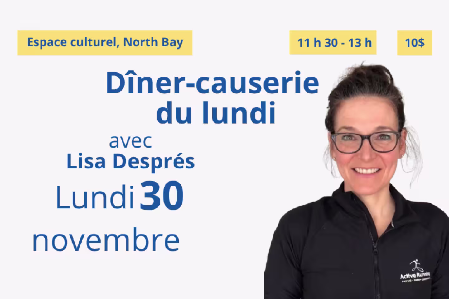 Annonce pour la dîner-causerie avec Lisa Després