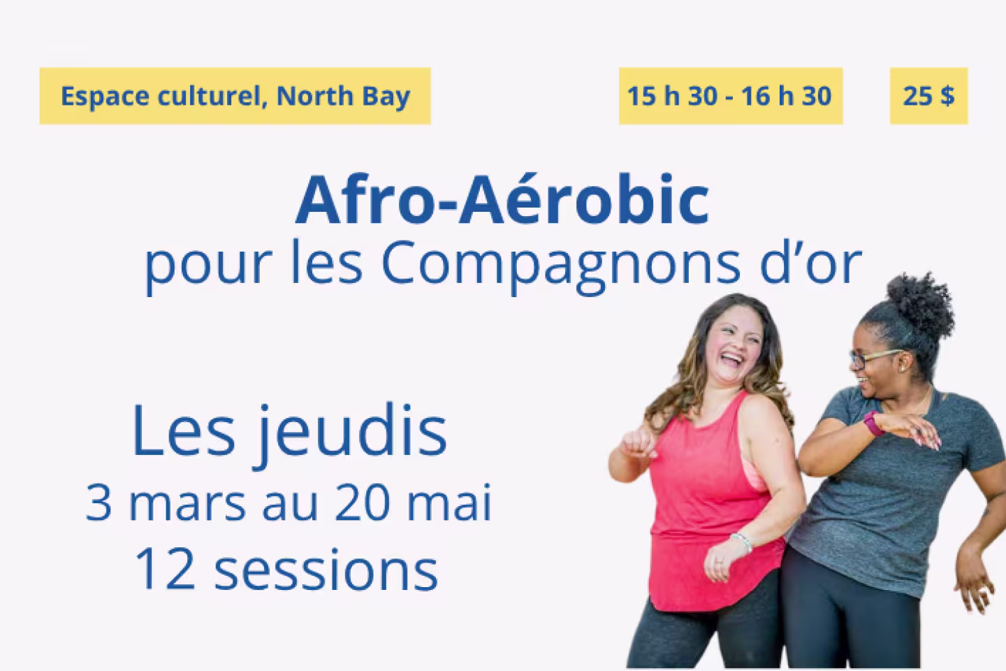 Affiche pour les sessions Afro-Aérobic pour les Compagnons d'or
