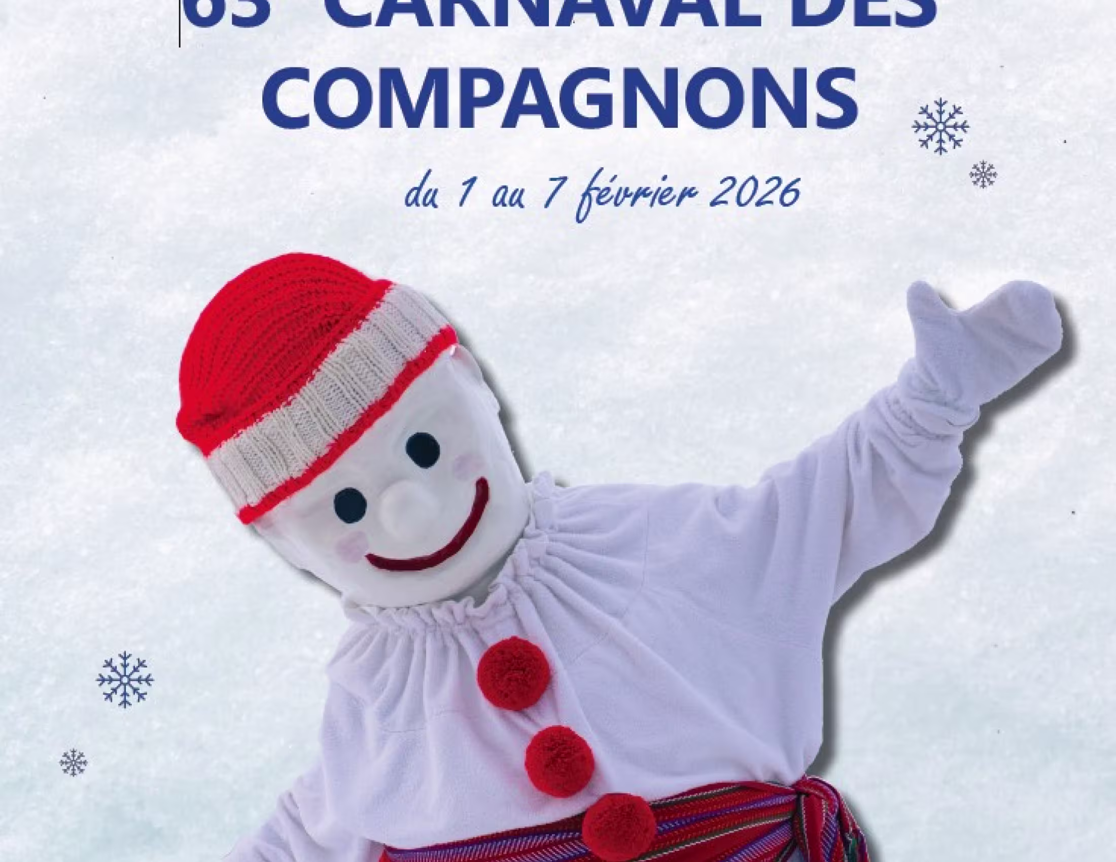 Bonhomme Carnaval avec les mots "63e Carnaval des compagnons"
