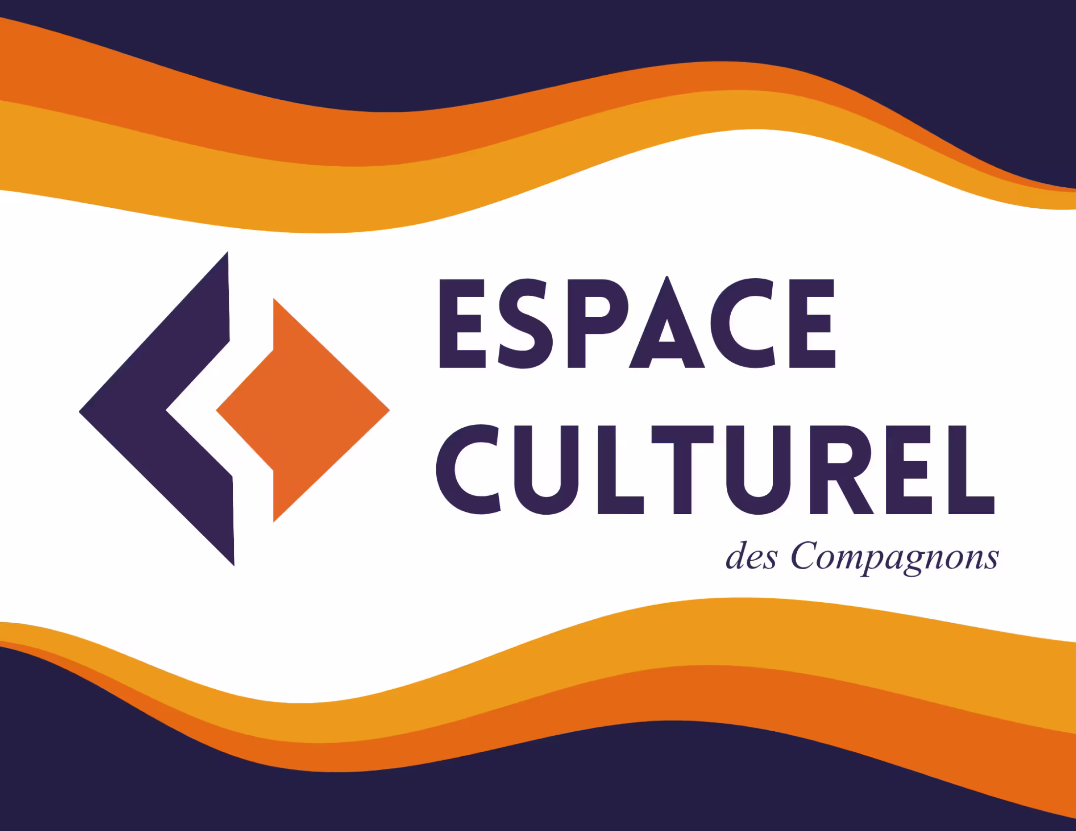Logo de l'espace culturel avec des vagues violettes, oranges et jaunes en haut et en bas