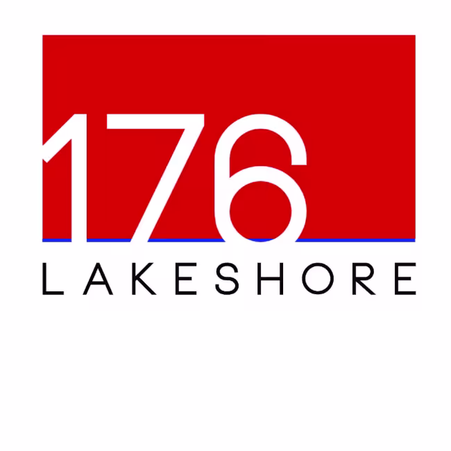 Logo du 176 Lakeshore - un rectangle rouge dans lequel est inscrit 176 en blanc avec le mot Lakeshore en noir sous le rectangle.